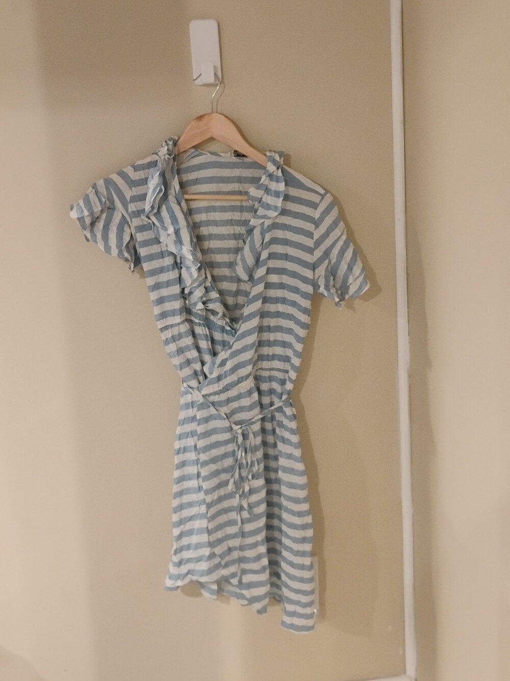 Tucker Womens Striped Ruffled Silk Wrap Dress Sz XS